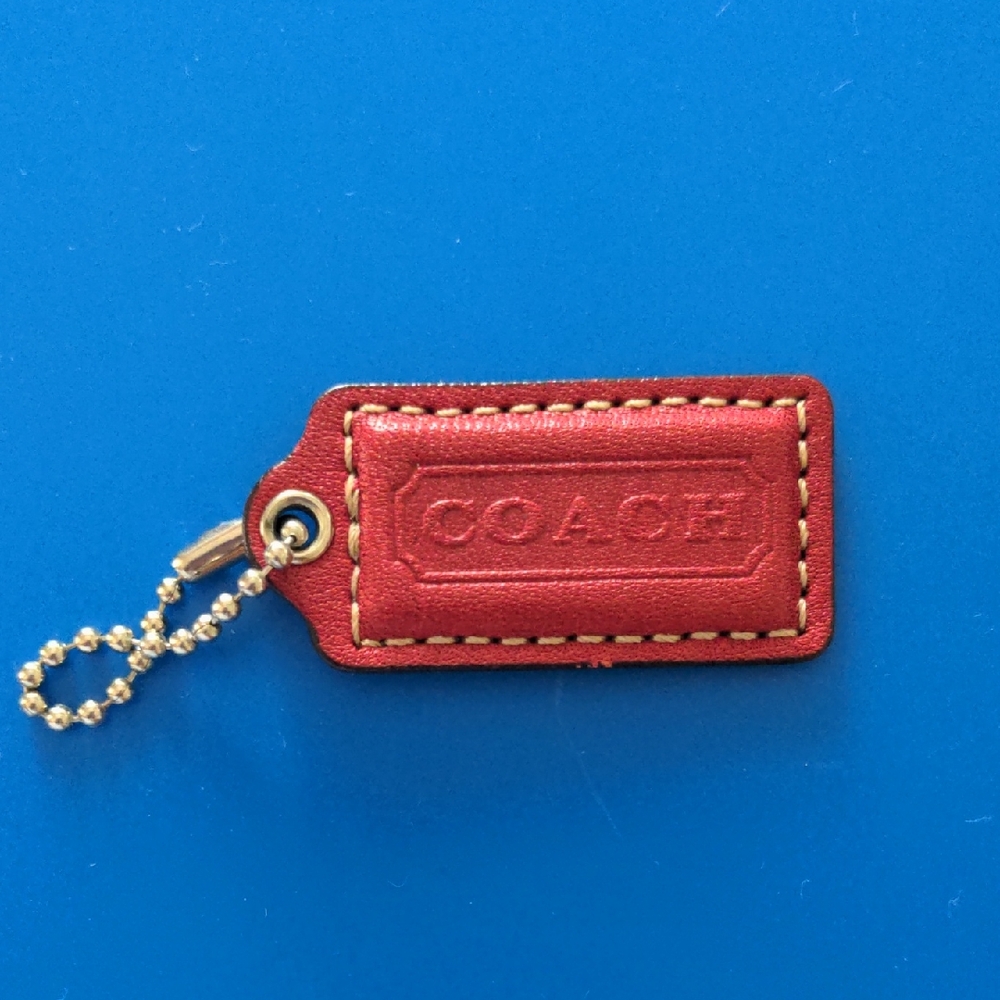 Coach Red Leather Tag Key Charm with Gold Chain
